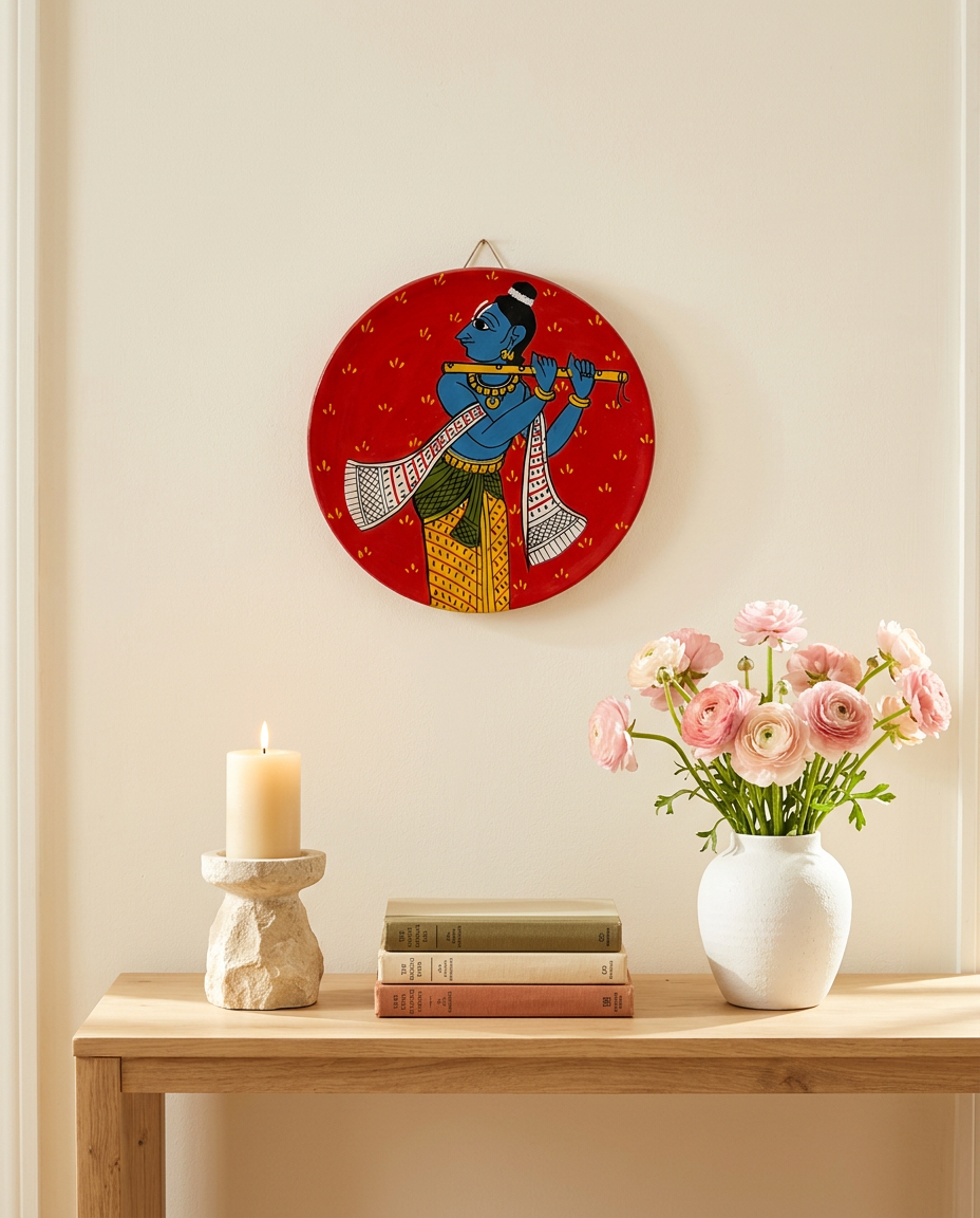 Cheriyal Wall Plate – Krishna with the Flute (Small)