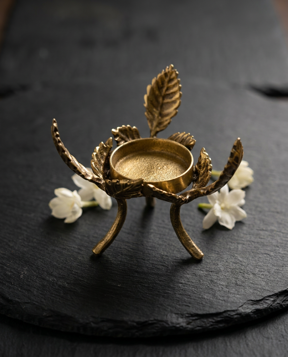 Rose Leaf Brass Tealight Holders, Set of 2