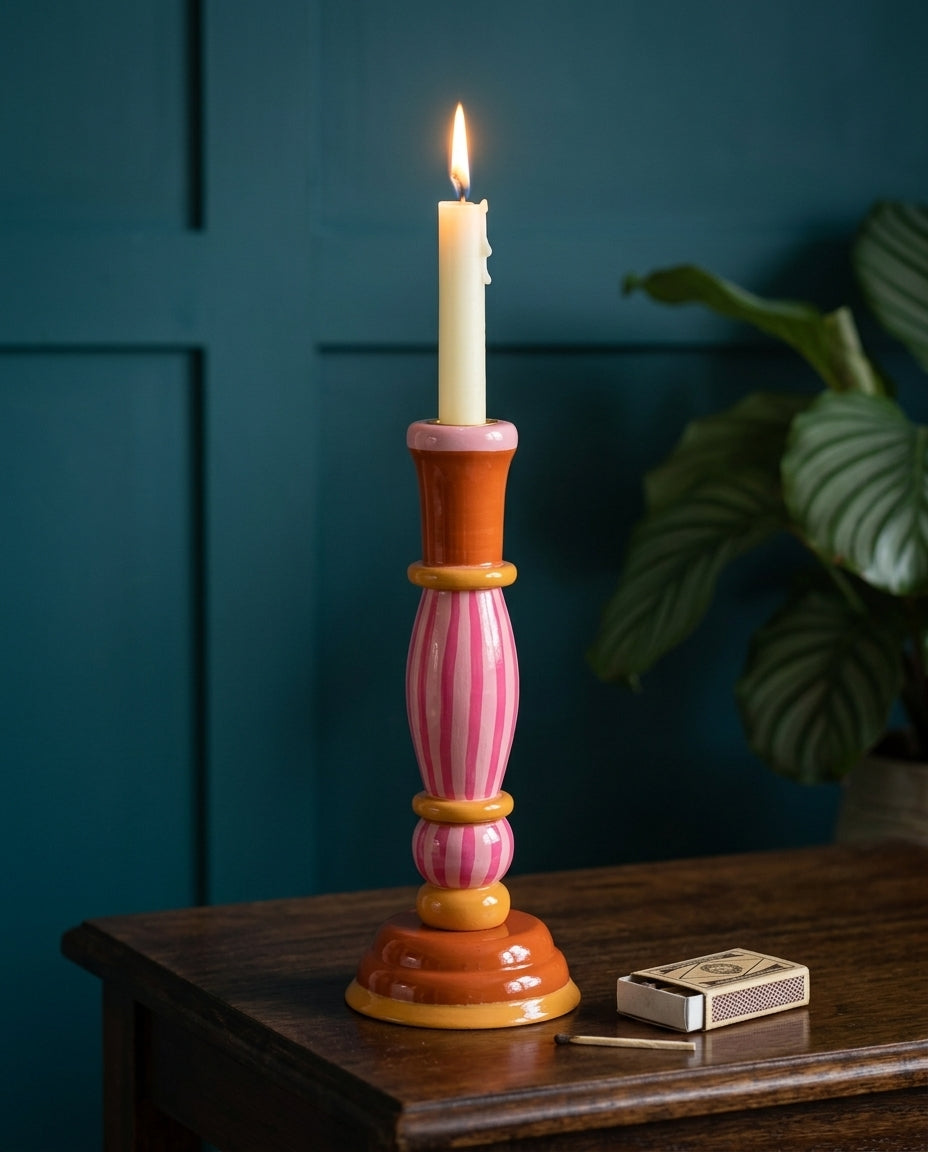 Mela Hand-Painted Striped Candle Stand
