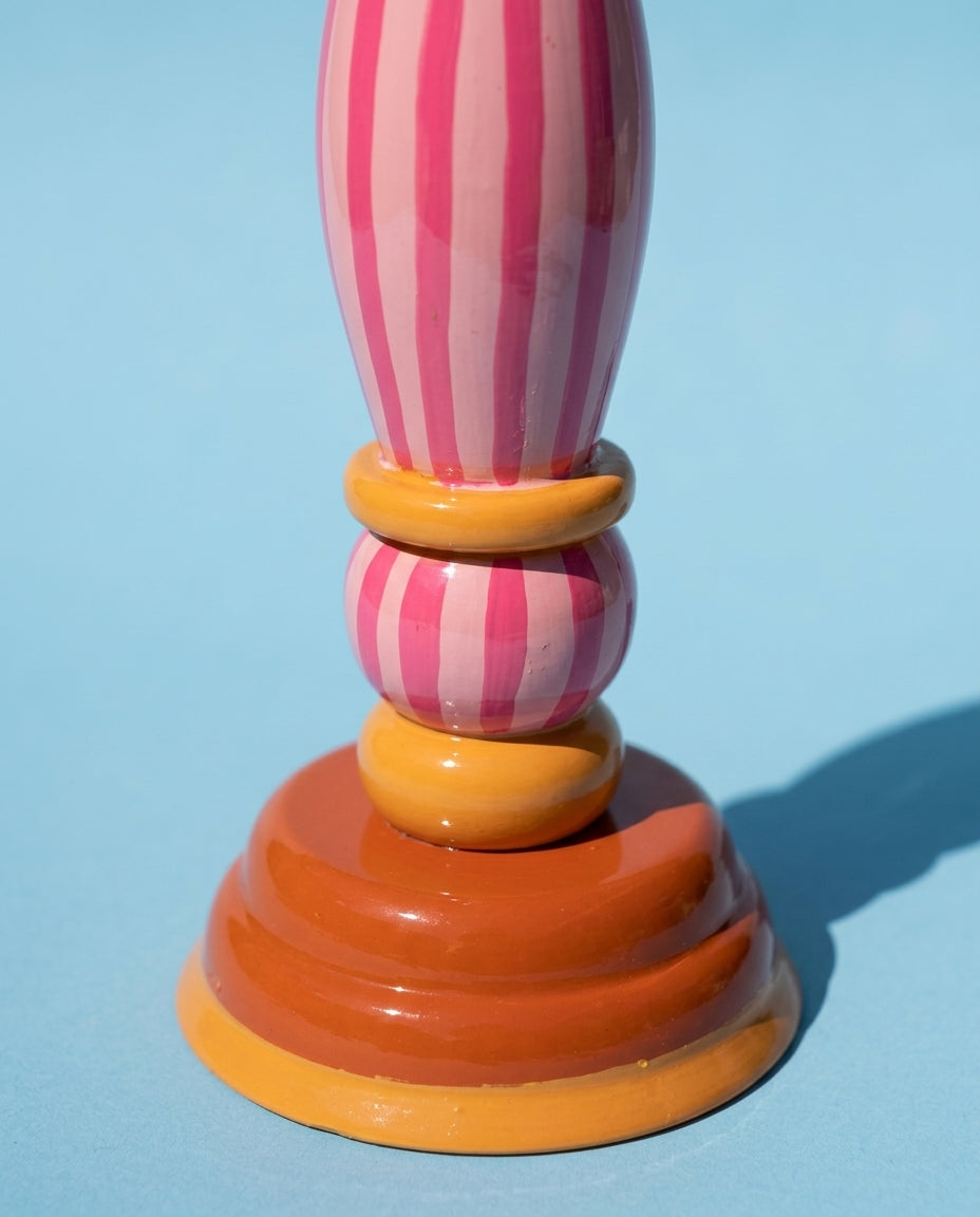 Mela Hand-Painted Striped Candle Stand