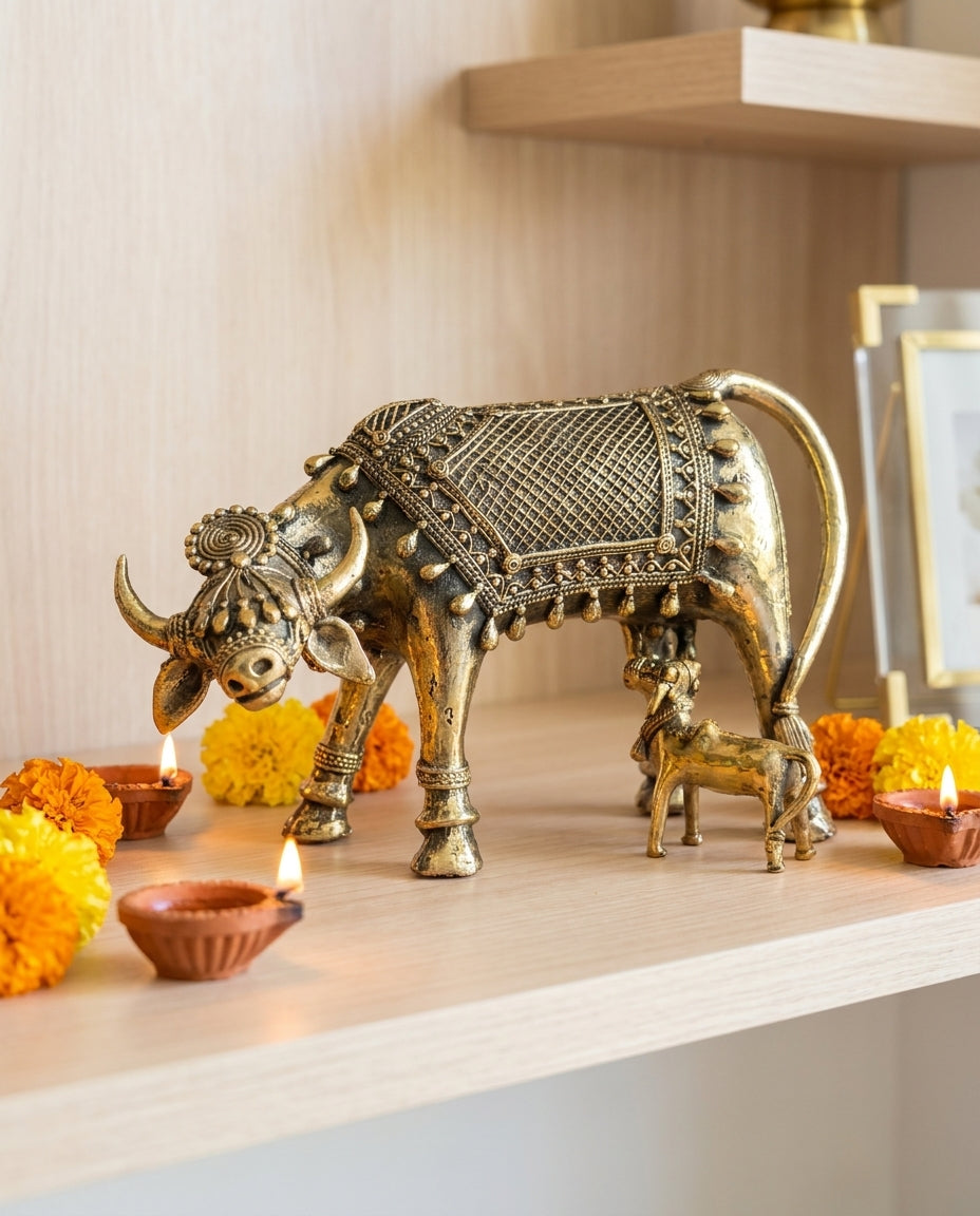 Dhokra Grazing Cow & Calf