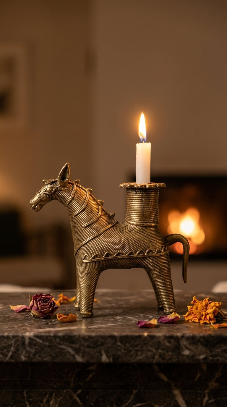 Dhokra Horse Candle Holder
