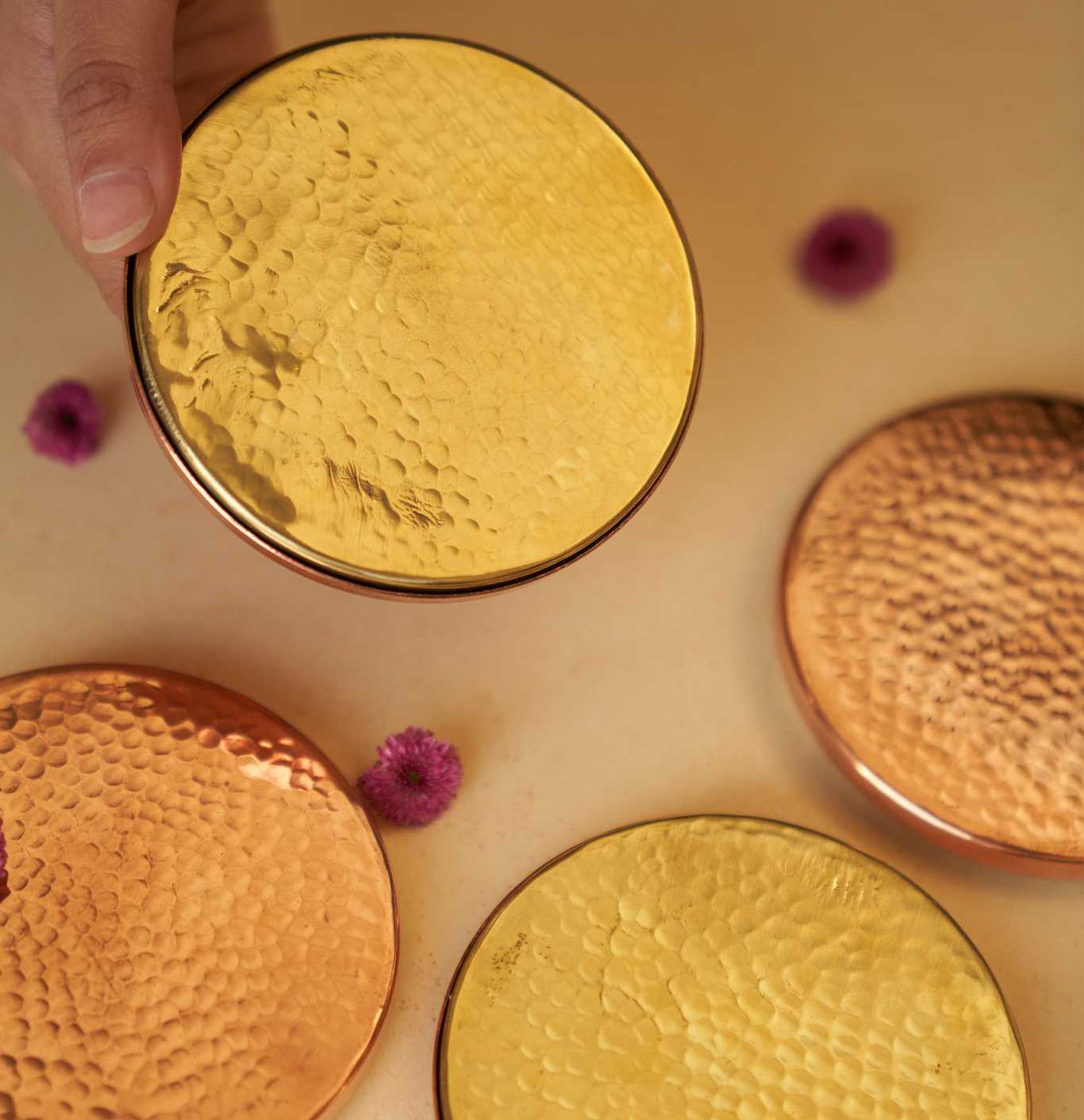 Chamak Copper and Brass Coasters (Set of 4)