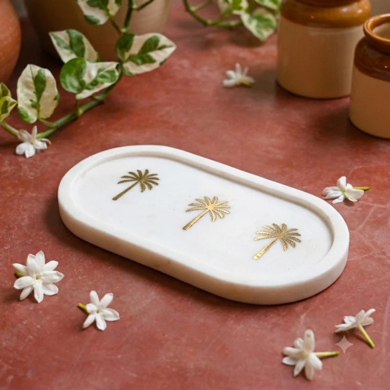 Marble Platter with Palm tree inlay