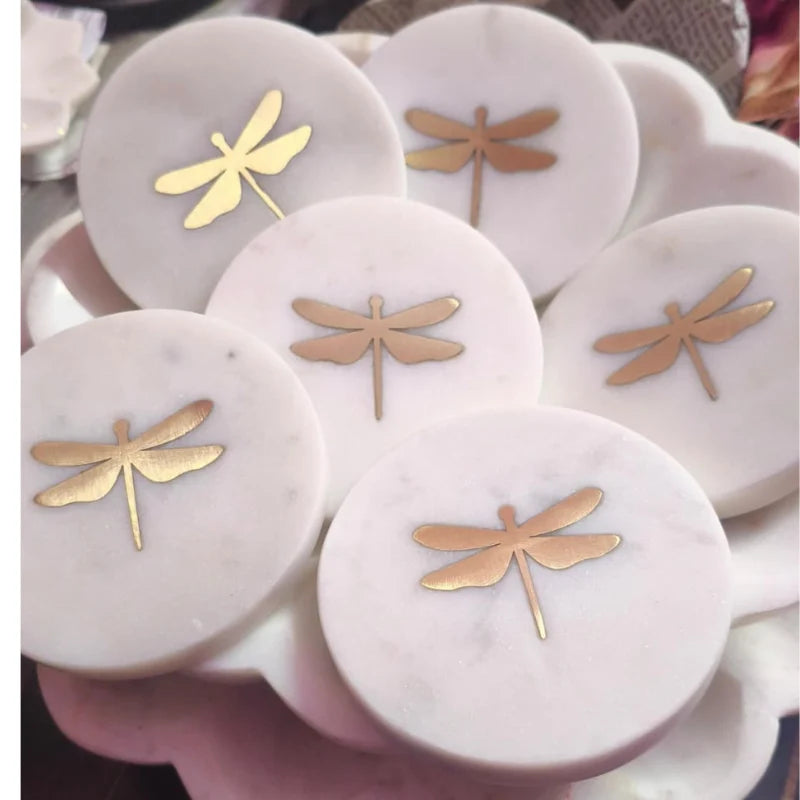 Dragonfly Marble Coasters, Set of 4