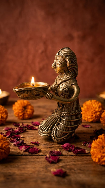 Dhokra Lady with Diya
