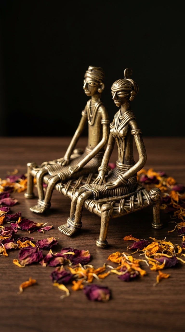Dhokra Couple Sitting on Charpai