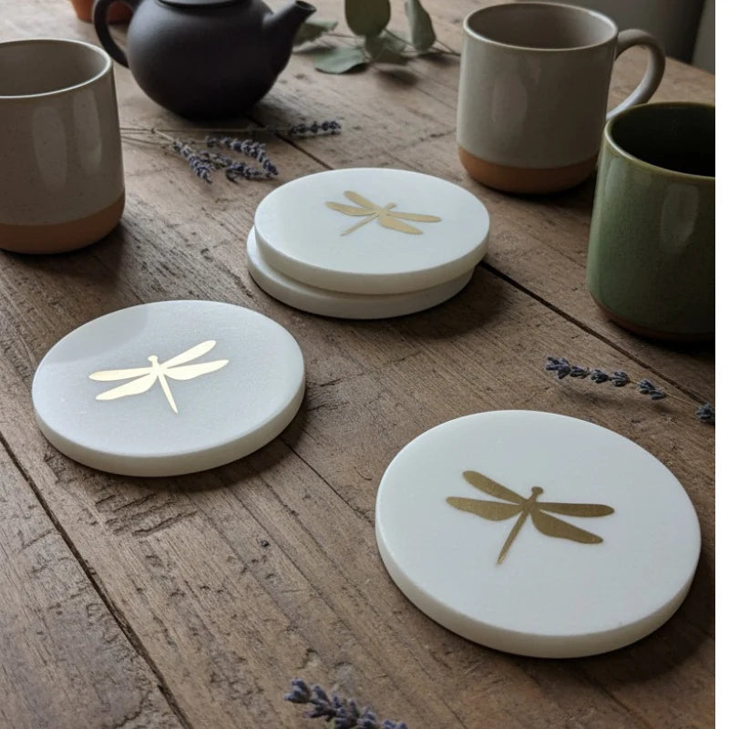 Dragonfly Marble Coasters, Set of 4