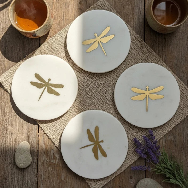 Dragonfly Marble Coasters, Set of 4