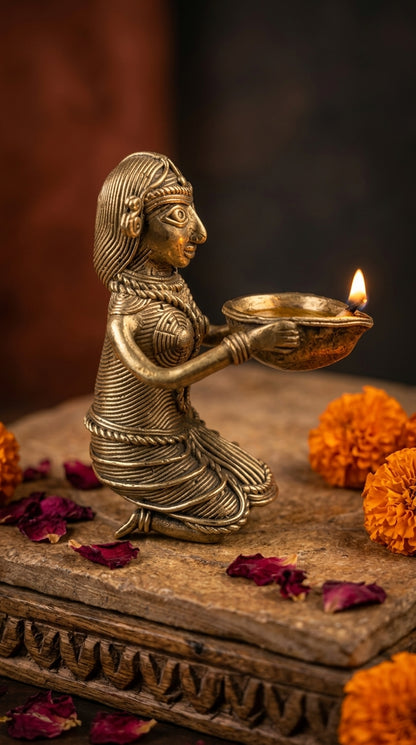 Dhokra Lady with Diya