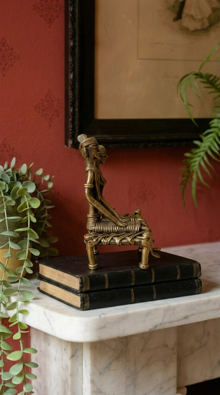 Dhokra Couple Sitting on Charpai
