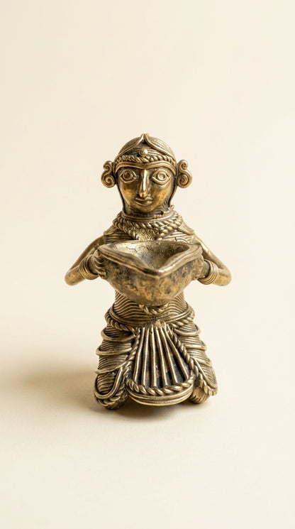 Dhokra Lady with Diya