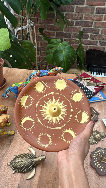 Sun &amp; Moon Terracotta Incense Holder &amp; Trinket Tray