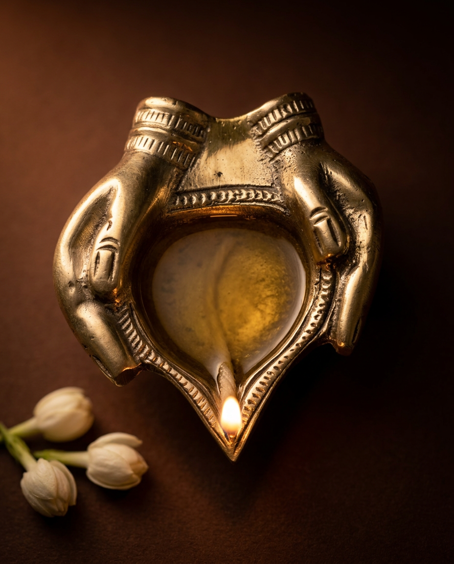 Dhokra Cupped Hands Diya - Set of 2