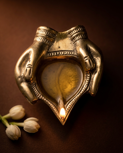 Dhokra Cupped Hands Diya - Set of 2