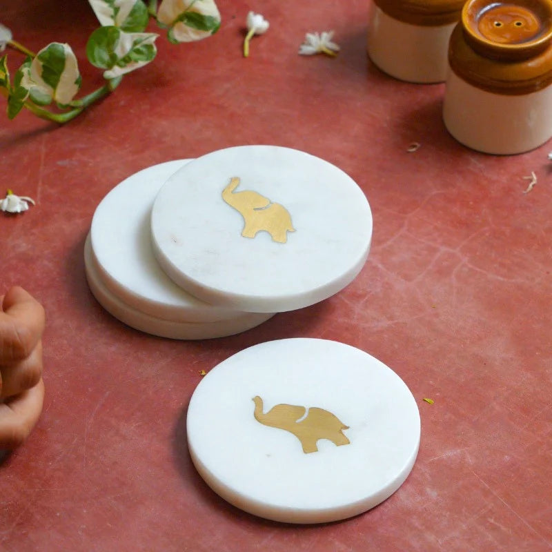 Elephant Marble Coasters, Set of 4