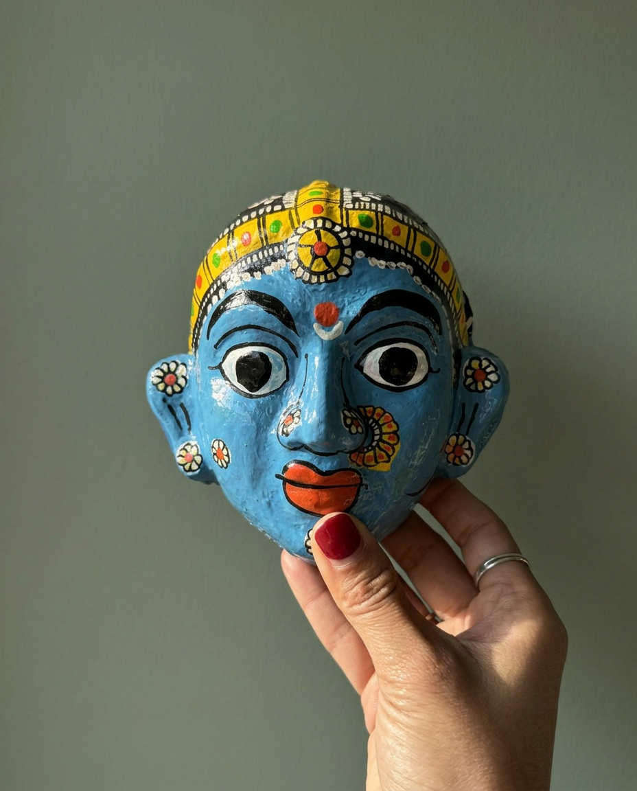 Cheriyal Mukhauta — Hand-Painted Wall Bust Pair (Medium)