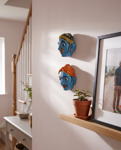 Cheriyal Mukhauta — Hand-Painted Wall Bust Pair (Medium)