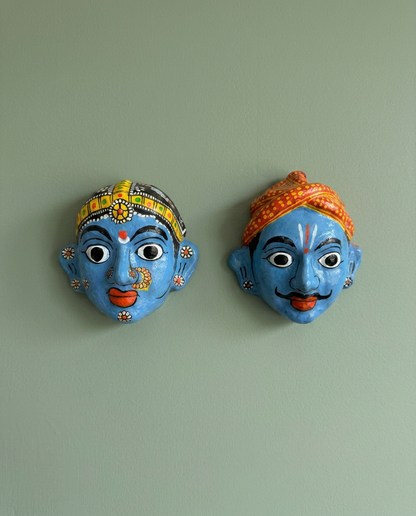 Cheriyal Mukhauta — Hand-Painted Wall Bust Pair (Medium)