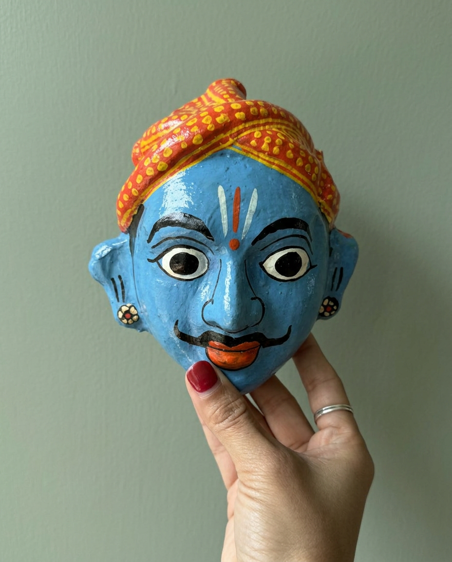 Cheriyal Mukhauta — Hand-Painted Wall Bust Pair (Medium)