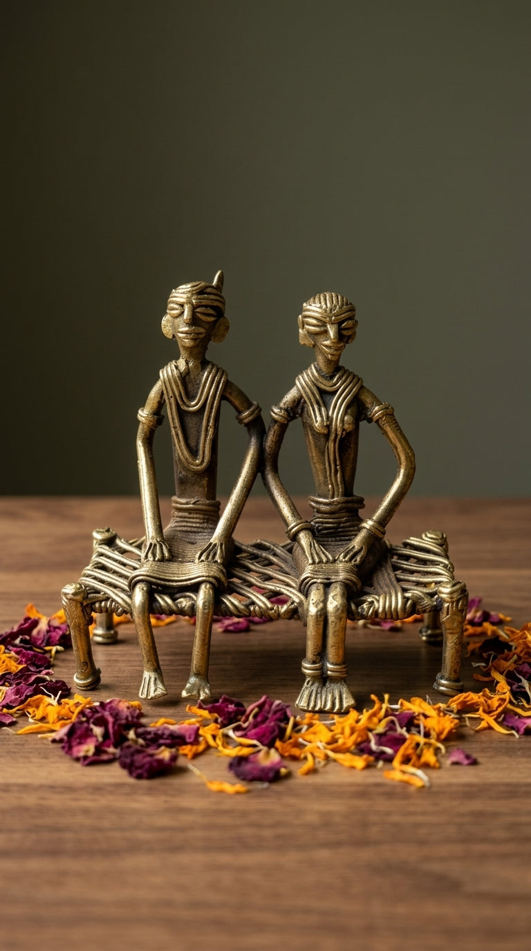Dhokra Couple Sitting on Charpai