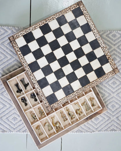 Tribal Chess Set — Dhokra Brass &amp; Pyrography Wood