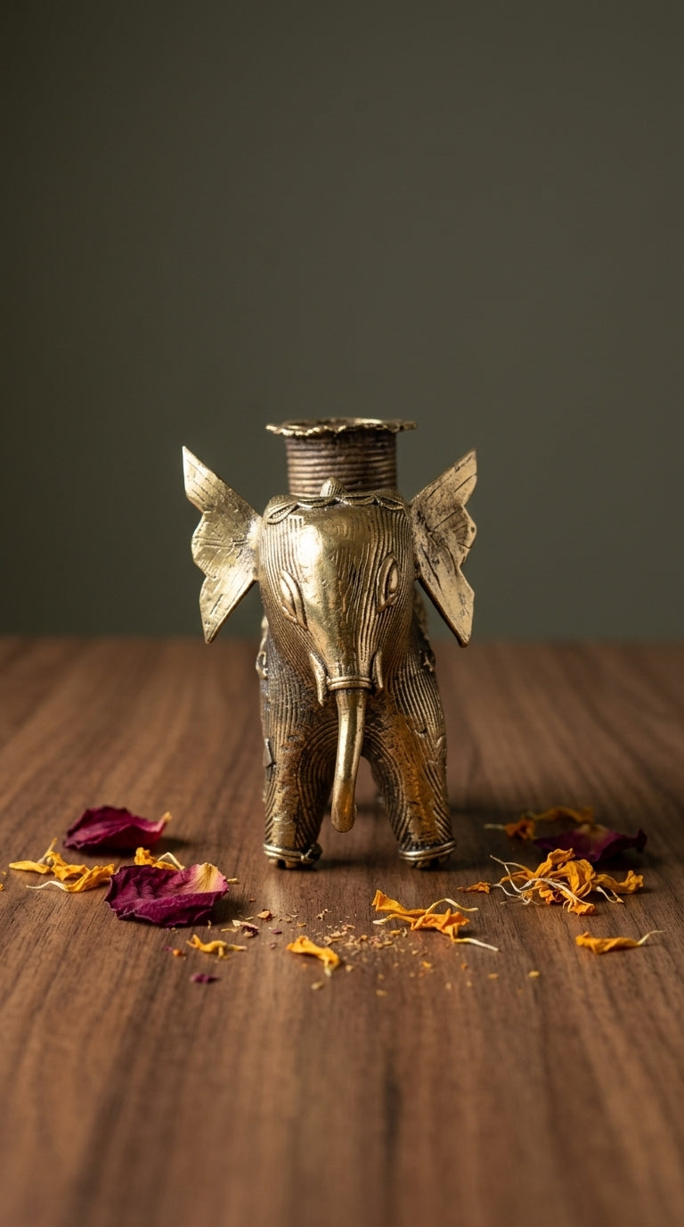 Dhokra Elephant Candle Holder