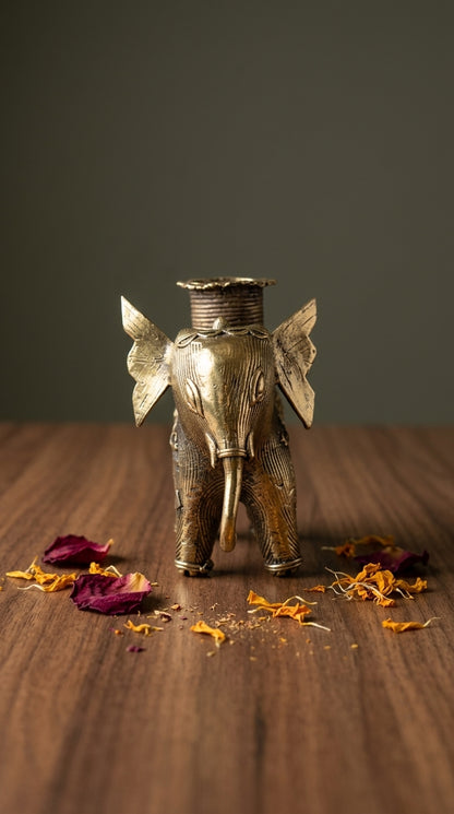 Dhokra Elephant Candle Holder