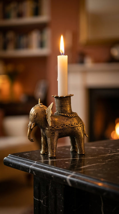Dhokra Elephant Candle Holder