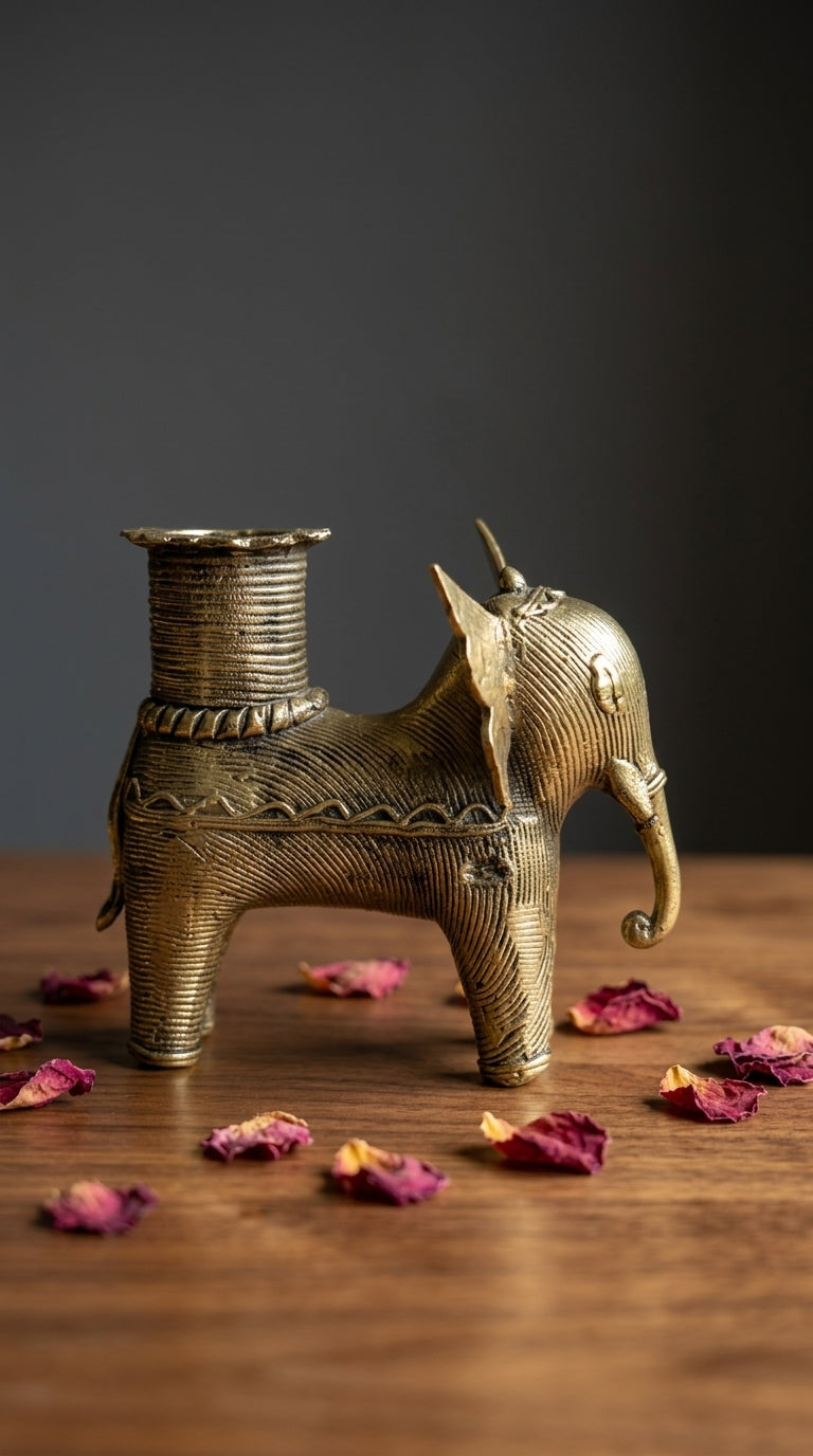 Dhokra Elephant Candle Holder
