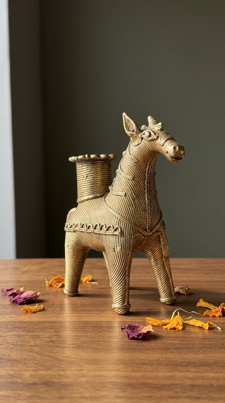 Dhokra Horse Candle Holder