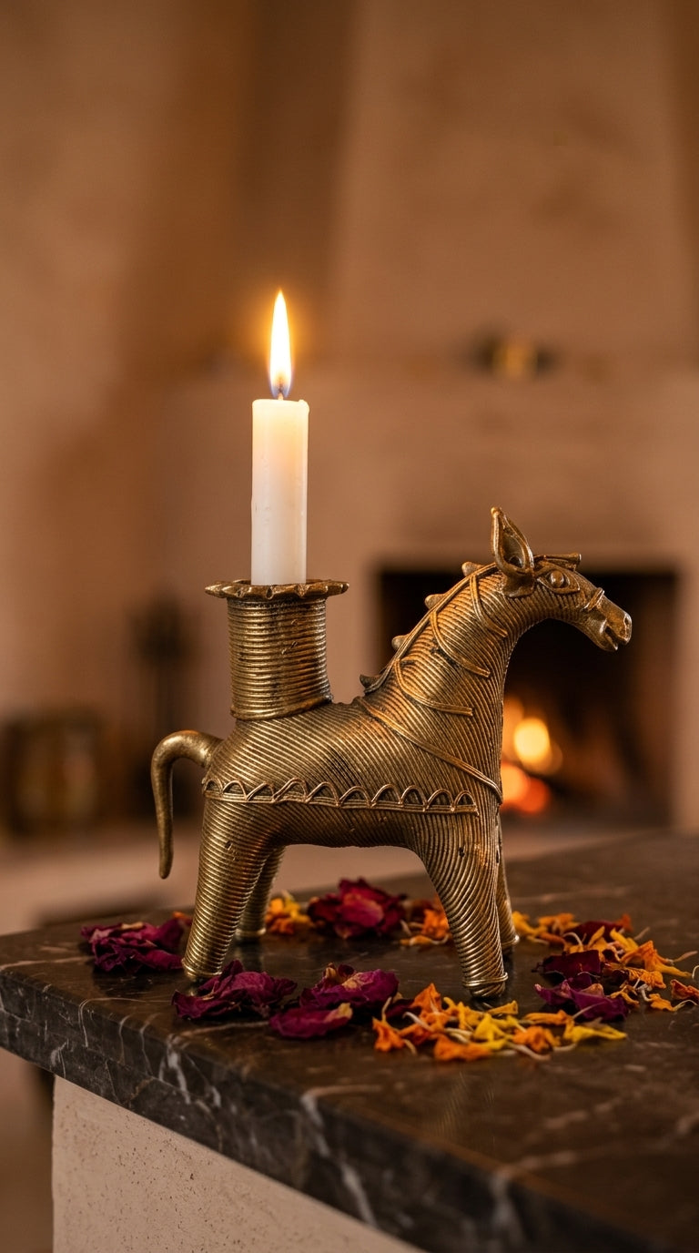 Dhokra Horse Candle Holder