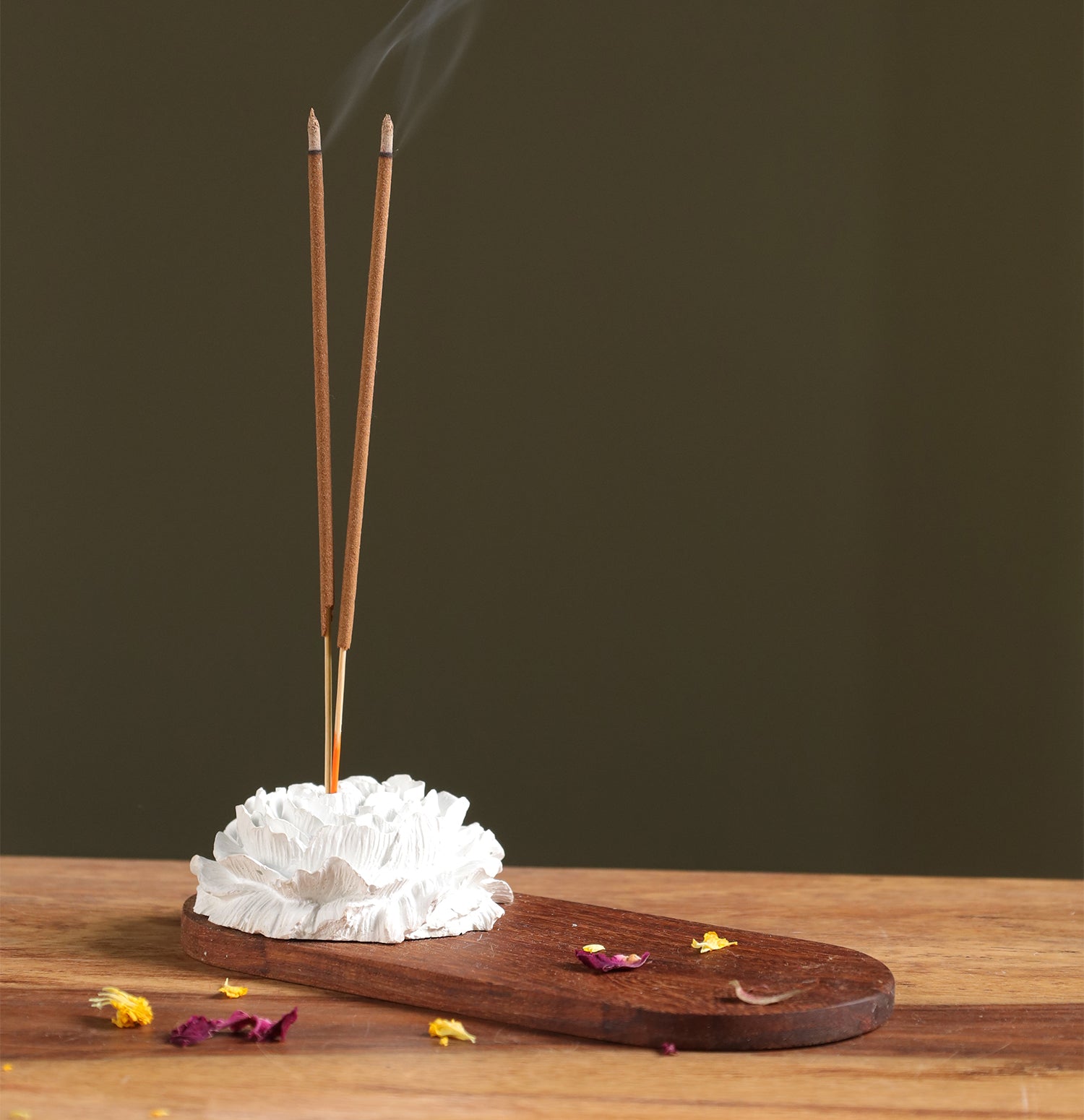 Bloom Ceramic &amp; Wood Incense Holder