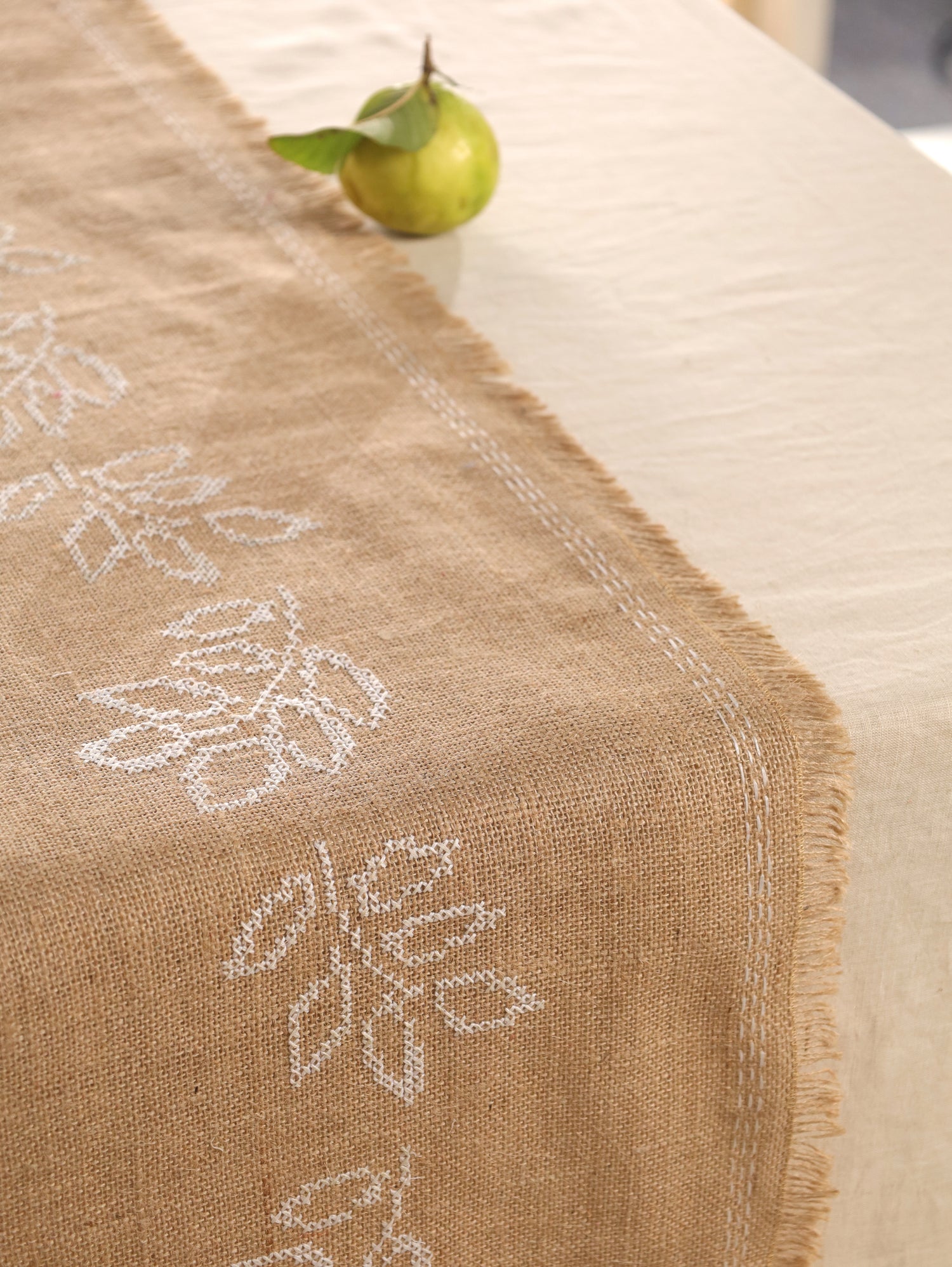 Ivory Leaf Handwoven Table Runner