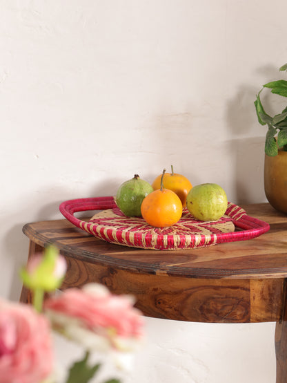 Pink Starburst Moonj Grass Basket Tray
