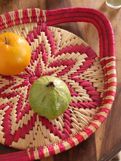 Pink Starburst Moonj Grass Basket Tray