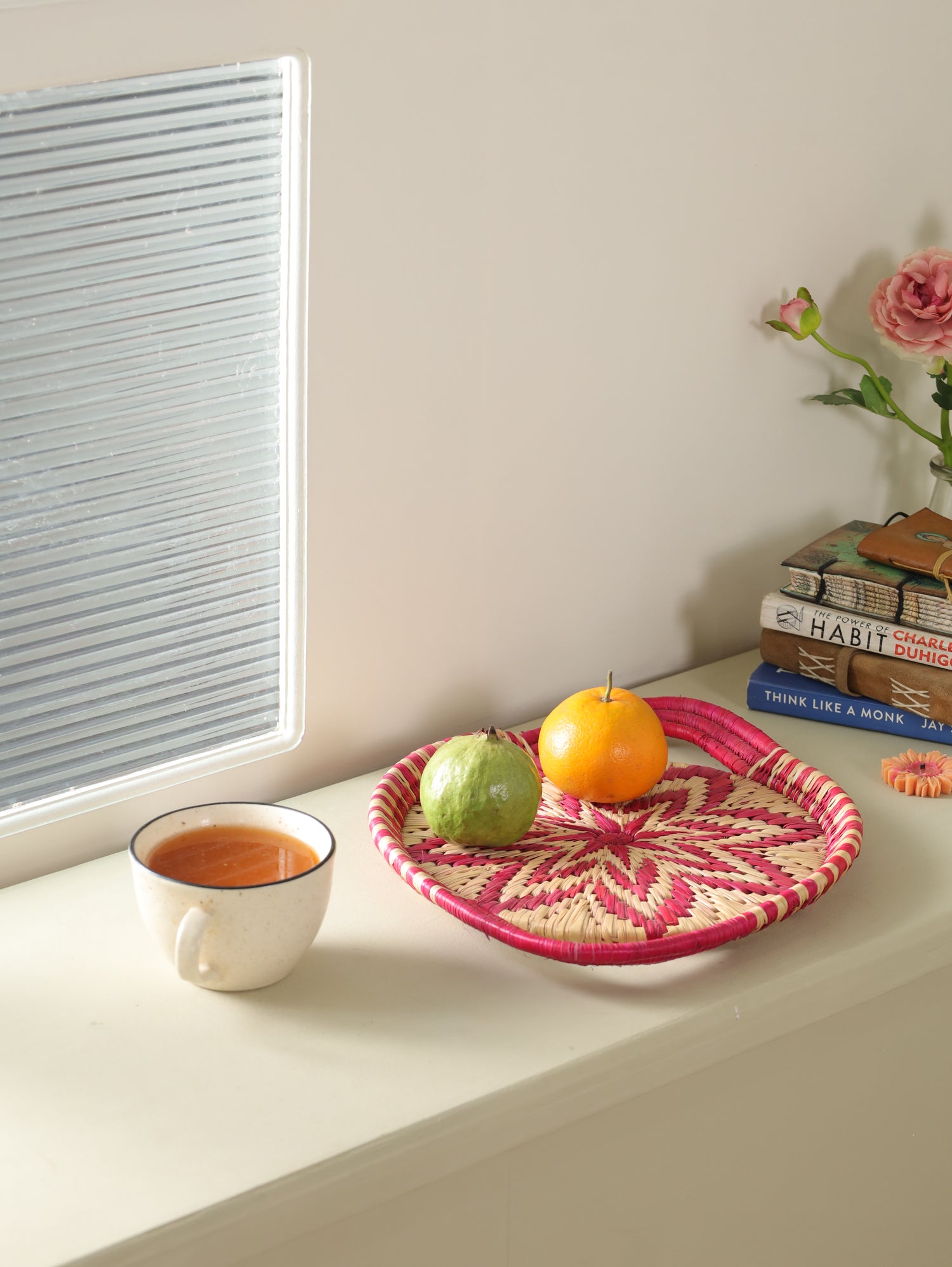 Pink Starburst Moonj Grass Basket Tray