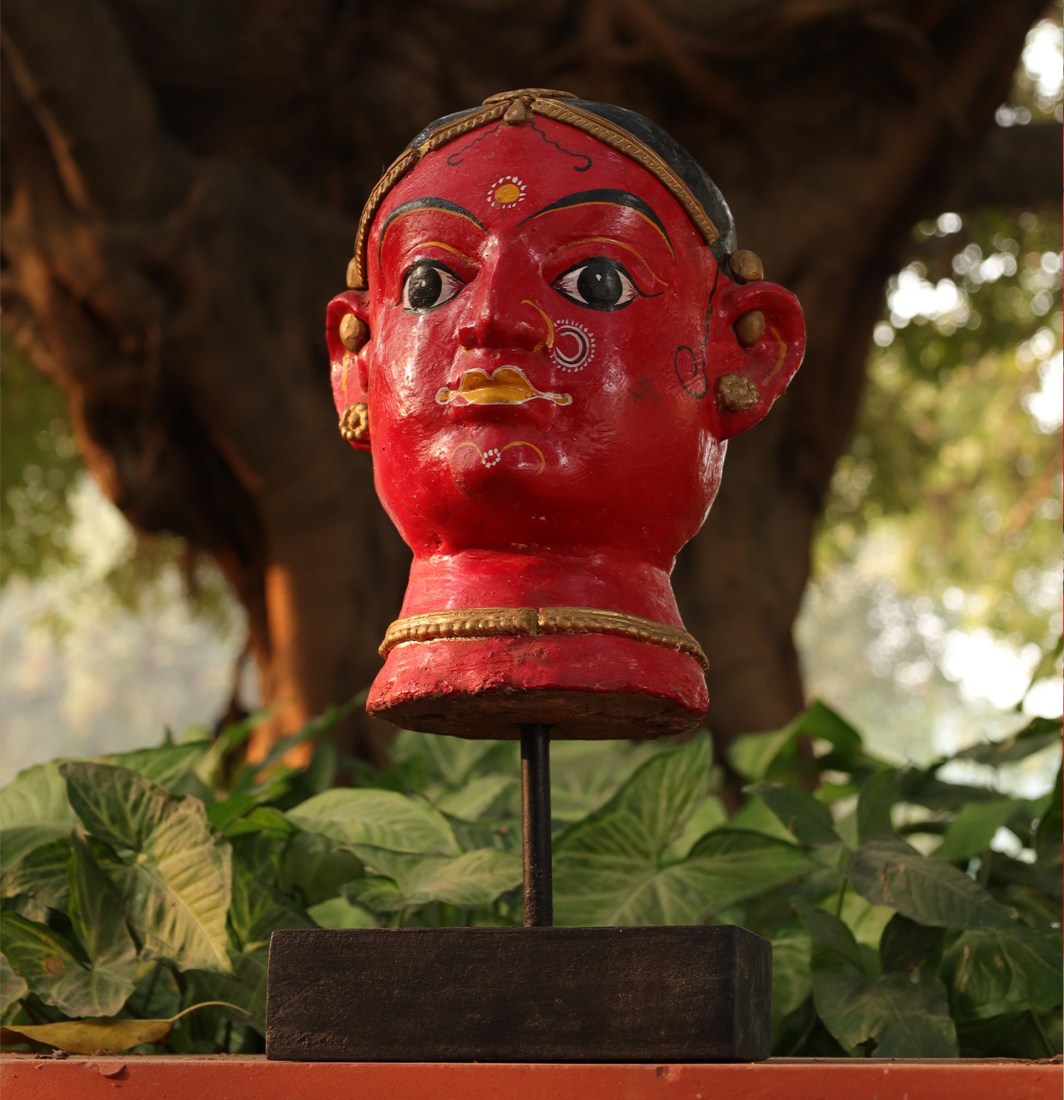 Mystic Wooden Face Busts - Set of 2 with Base Stand