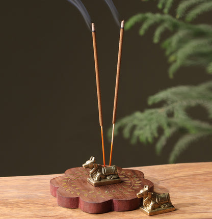 Nandi Brass &amp; Wood Incense Holder