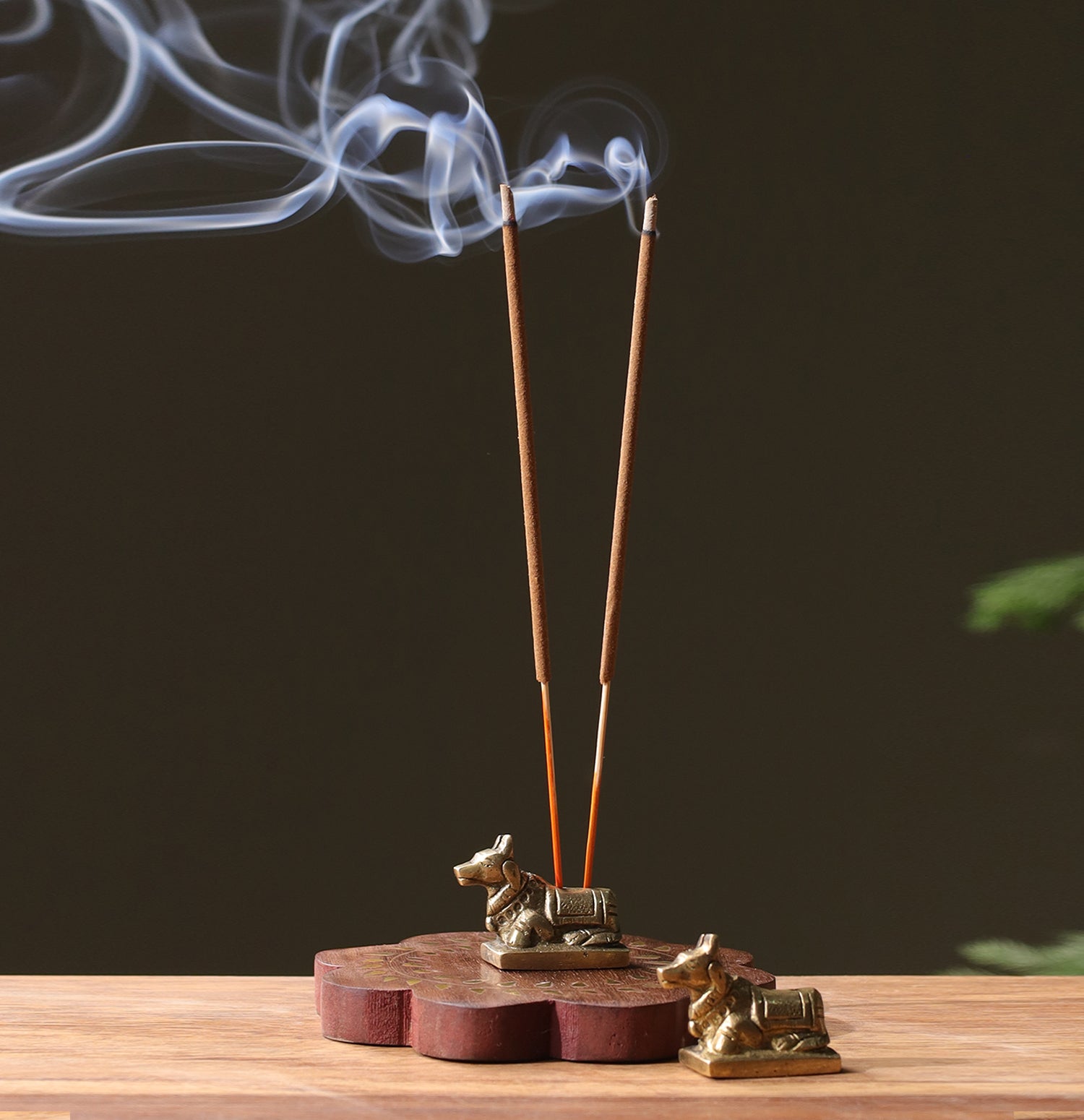 Nandi Brass &amp; Wood Incense Holder
