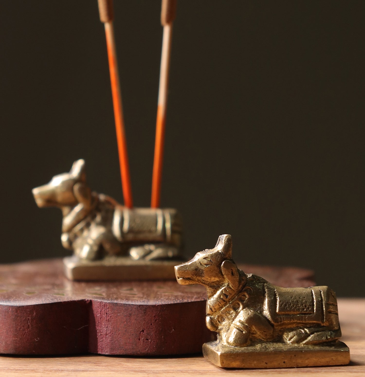 Nandi Brass &amp; Wood Incense Holder
