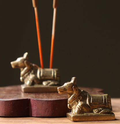 Nandi Brass &amp; Wood Incense Holder