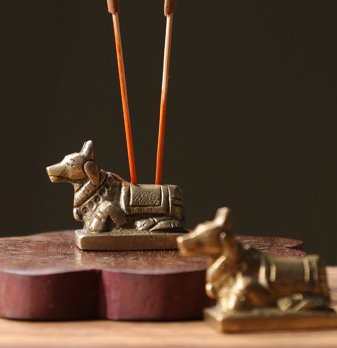 Nandi Brass &amp; Wood Incense Holder