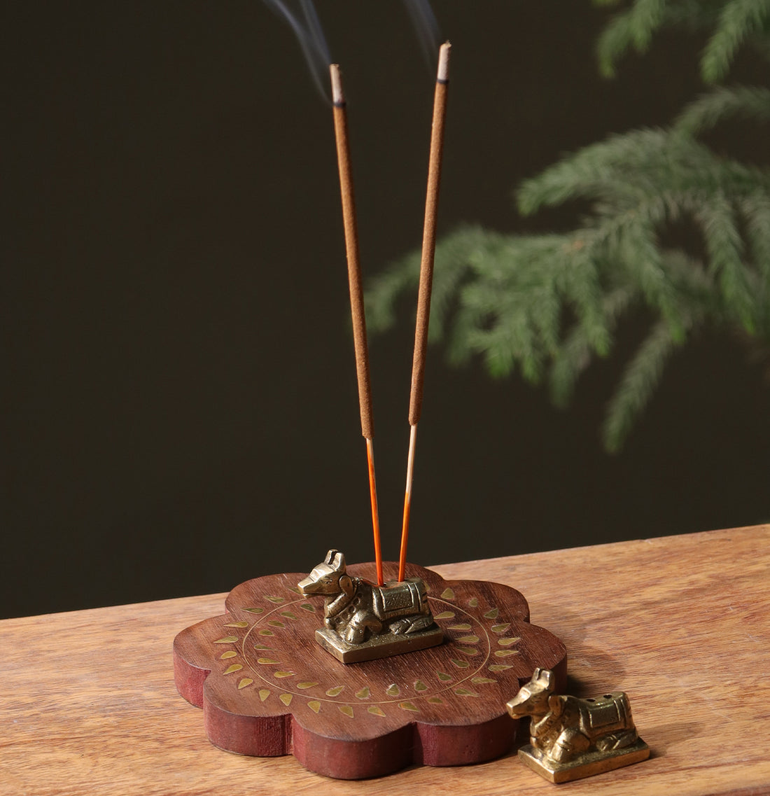Nandi Brass &amp; Wood Incense Holder