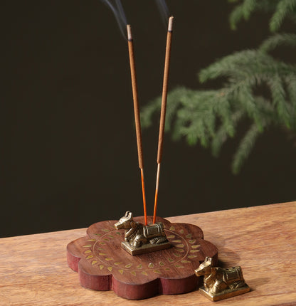Nandi Brass &amp; Wood Incense Holder