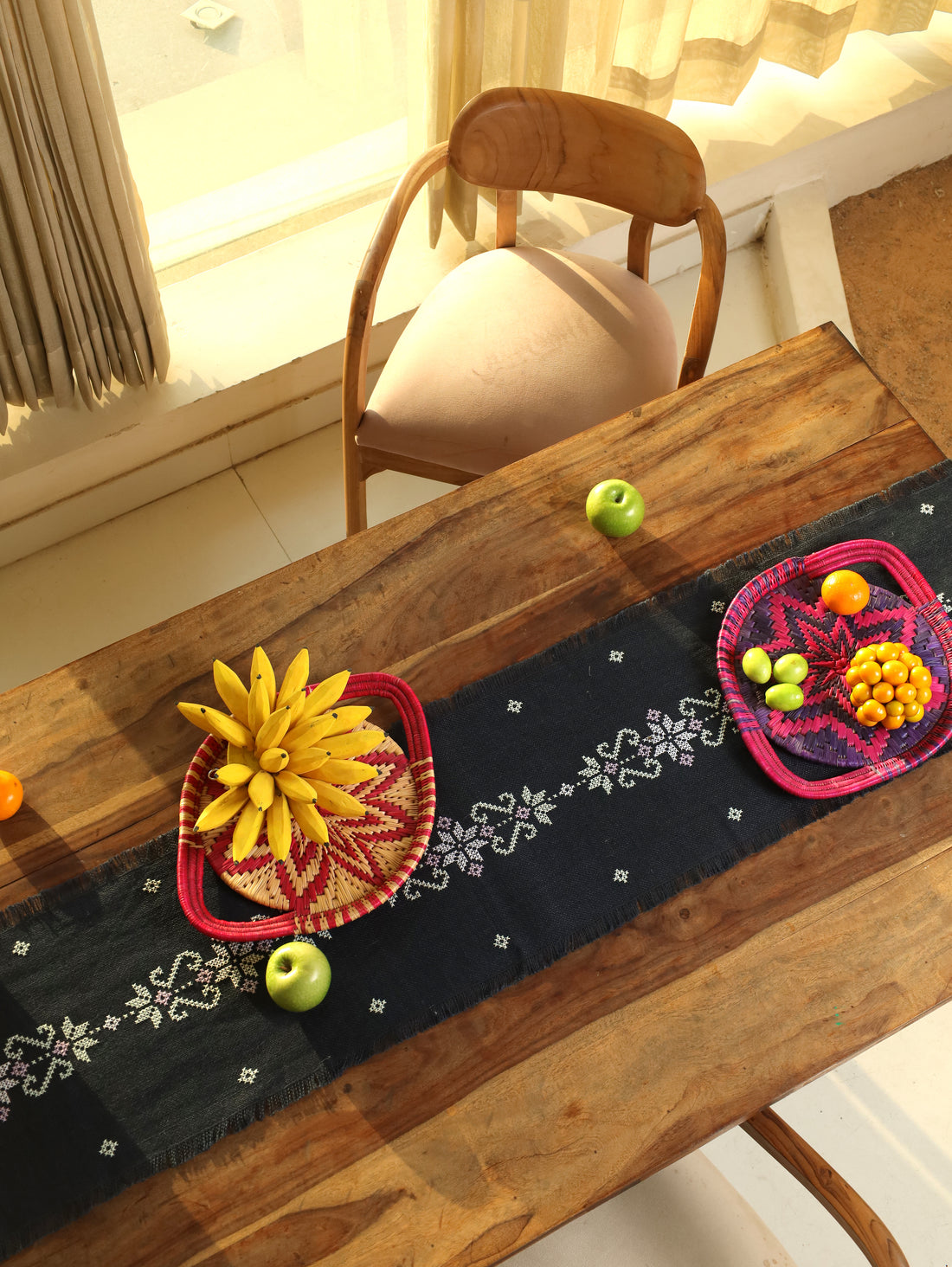 Midnight Bloom Handwoven Table Runner