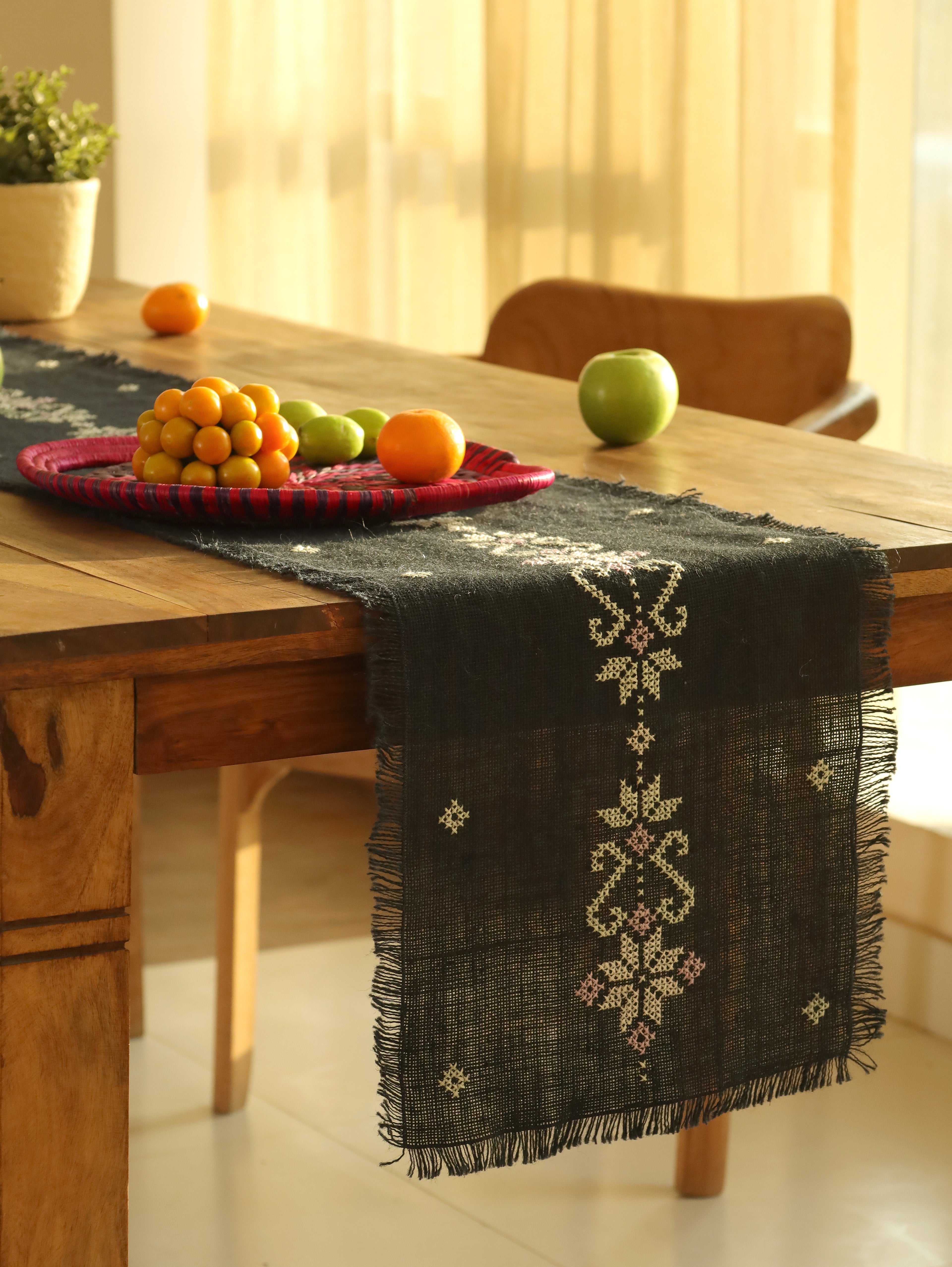Midnight Bloom Handwoven Table Runner