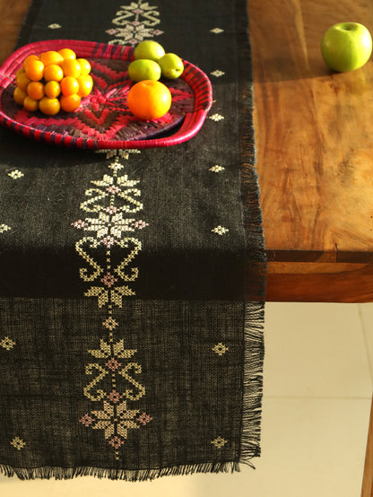Midnight Bloom Handwoven Table Runner