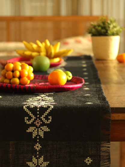Midnight Bloom Handwoven Table Runner