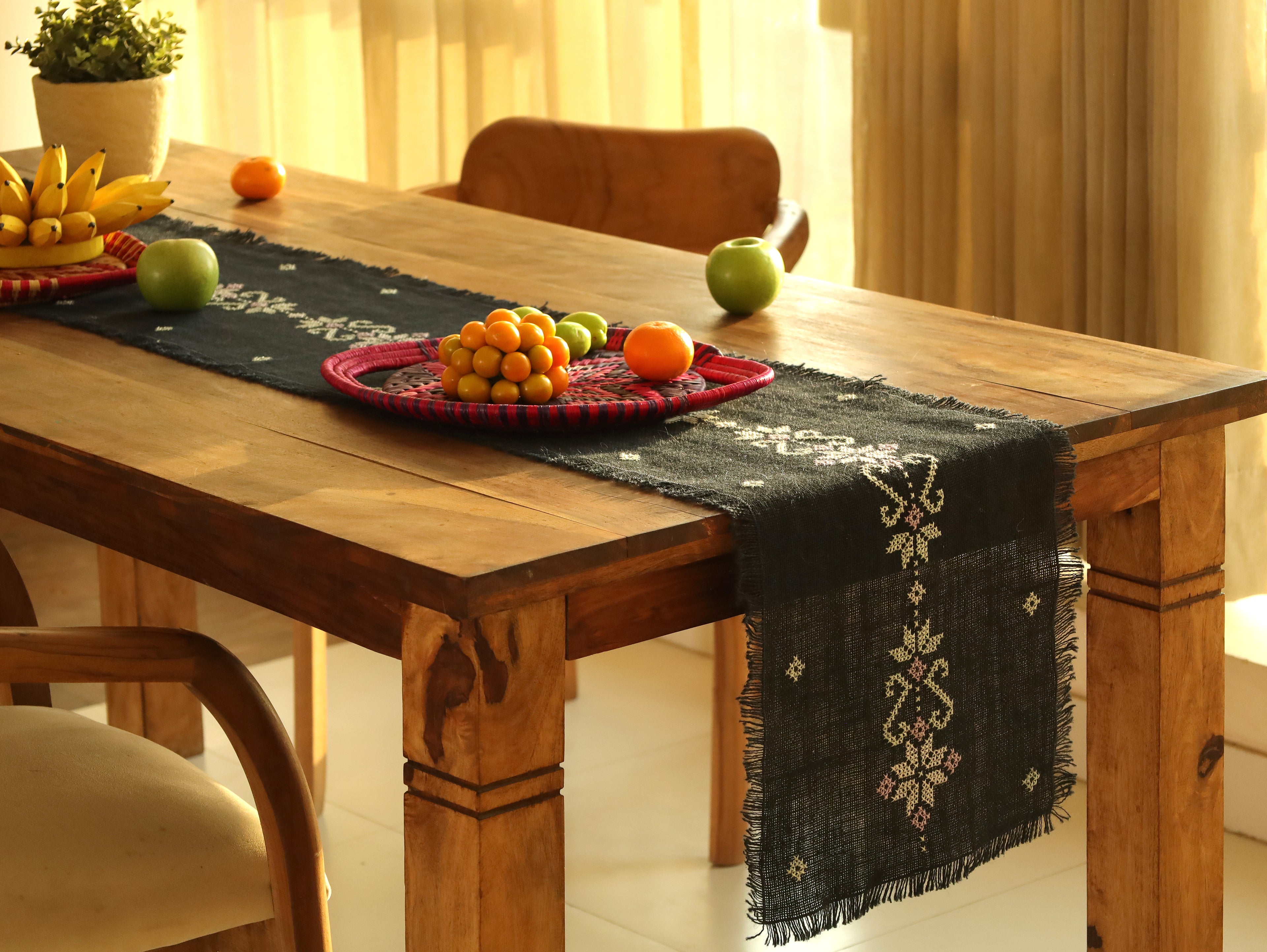 Midnight Bloom Handwoven Table Runner